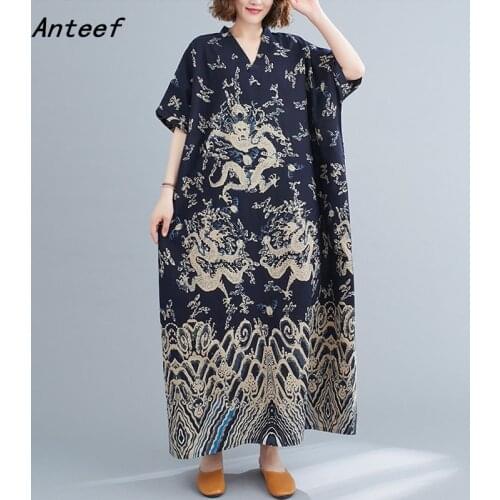 Short sleeve cotton vintage animal print dresses for women casual loose maxi long summer beach dress elegant clothes 2021