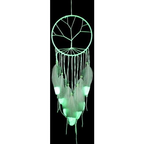 1pc Luminous Wind Chimes Hanging Decorations with Feather Glow in Dark Handmade Dream Night Bed Hanging Decor Gift