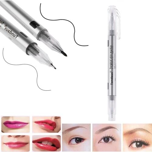 2PC Waterproof Tattoo Eyebrow Skin Marker Pen Surgical With Measure Measuring Ruler Microblading Positioning Eye Brow Stencils