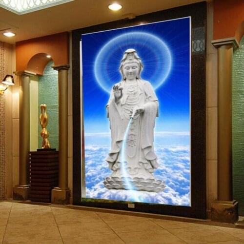 Beibehang Large - scale custom wallpaper wall sea white marble Guanyin sculpture mystery background wall decoration painting