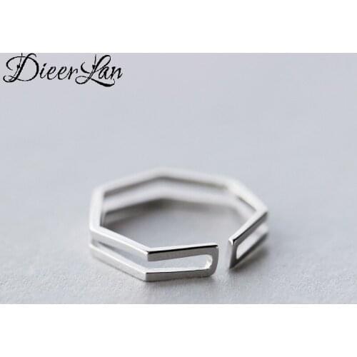 Bohemian Vintage 925 Sterling Silver Hexagon Rings for Women Wedding Jewelry Adjustable Antique Rings Anillos