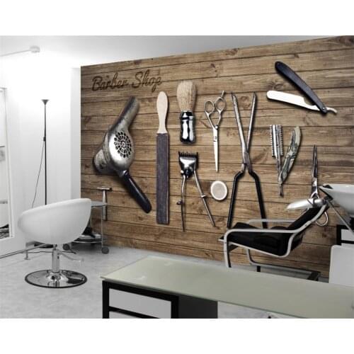 XUE SU Custom wallpaper photo wall 3D/5D/8D mural retro wood plank barber shop tools background wall background painting