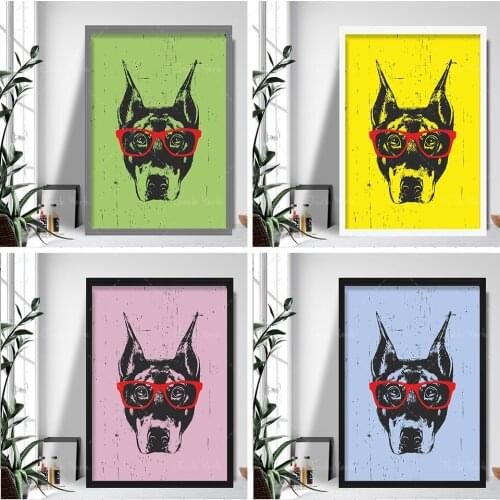 Grunge Style Art Dog Print Doberman SKETCH Glasses Picture Poster