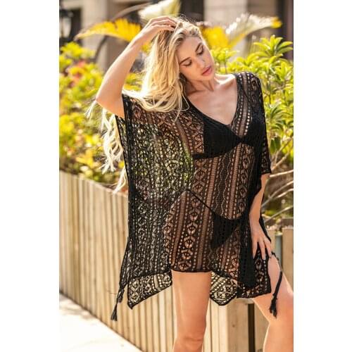 Happie Queens women solid half sleeve beach sexy loose tassel Bohemian mini dress Ladies v-neck Boho sundress vestidos
