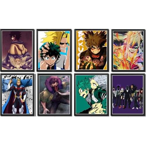 Katsuki All Might Deku Overhaul Assorted Anime My Hero Academia Canvas Wall Art Prints Poster,8 x 10 Inches,No Frame,8 PCS