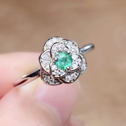 Natural real emerald flower ring Per jewelry 4*4mm 0.3ct gemstone 925 sterling silver Fine jewelry Q214249