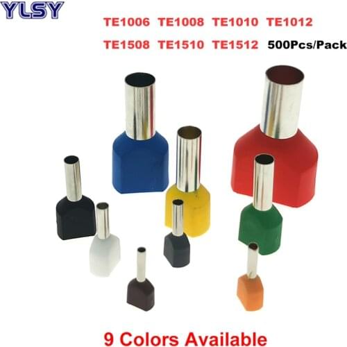 500Pcs Dual Wire Tube Insutated Cord End Crimp Termina TE1006~1512 Electric Double Terminals Cable Copper Ferrules 1.0~1.5mm²
