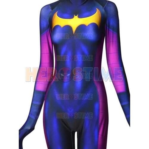 Batgirl 3D Printing Superhero Costume Lady Jumpsuit Halloween Cosplay Costumes for Women No Mask
