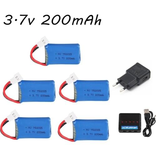 3.7V 200mAh Lipo Battery For Syma X4 X11 X13 RC Quadcopter Drone Spare Parts 3.7v 752025 Battery and 5 in 1 Charger