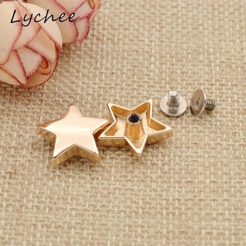 Lychee 2pcs Multi Color Metal Pentagram Star Conchos Screw Back For DIY Craft Women Purse Bag Button Decoration