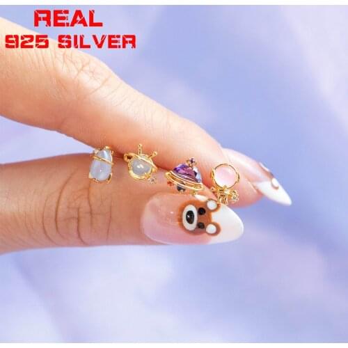 Minimal Delicate Gorgeous CZ Outer Space Cute Lovely 4pc /Set Earrings For Women Girls Gold Color Minimalist Small Stud