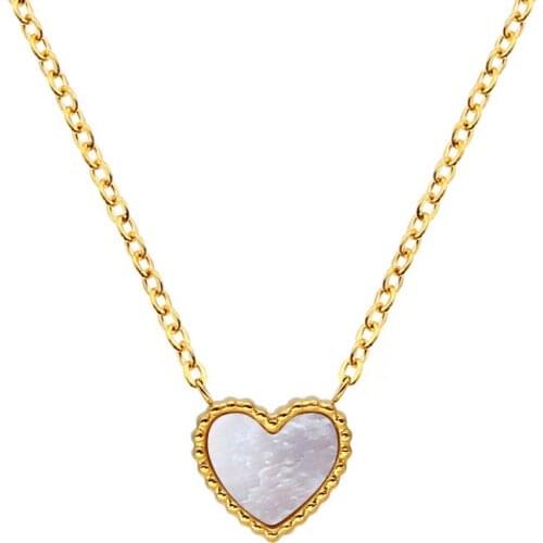 FairLadyHood Fashion Shell Heart Necklace Gold Chain Stainless Steel Chain Lover Women Necklace For Girl Valentine Gift 3 Color