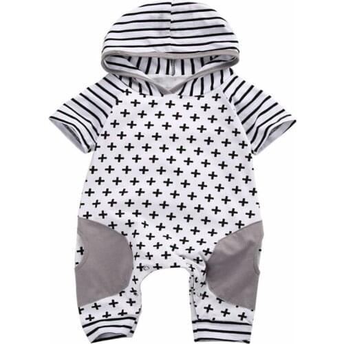 New Summer Toddler Baby Girls Boy Hooded Cross Jumpsuit Bodysuit Outfits Clothes Baby Bodysuit Cotton O-neck Short Sleeve