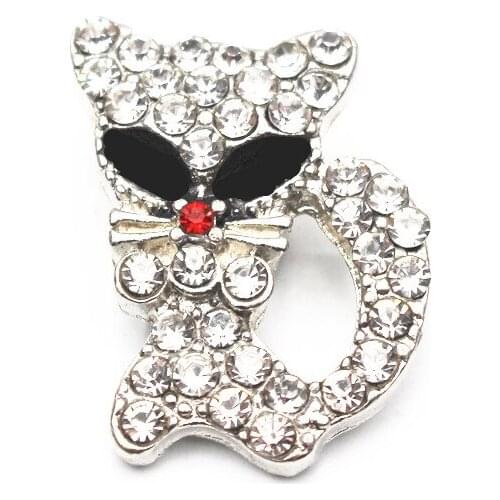 New Arrival 10pcs/lot Rhinestone hite cat Snap Buttons Jewelry Fit 18mm Snap Bracelets for women Snap Jewelry