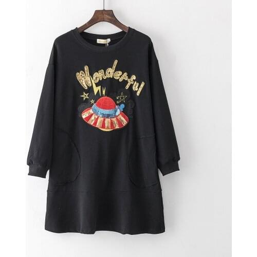 Zuolunouba New summer tops Female Long t shirts Casual Half sleeve tees Sequined fashion Letter wonderful women T shirt black