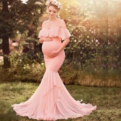 Ruffles Maternity Photography Props Dresses For Pregnant Women Clothes Off Shoulder Maternity Dresses For Photo Shoot Pregnancy