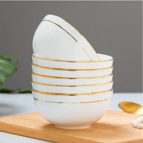 Phnom Penh Rice Bowl Set Home Chinese Kitchen Soup Noodle Rice Bowl Simple Bone China Tableware Health & Safety Salad Bowl