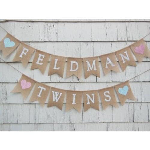 Custom name Twins Twice Blessed baby shower burlap Banners nursery room baptism party Buntings garlands Photo Prop
