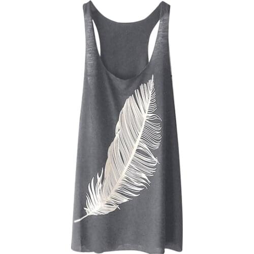 Plus Size Feather Print Casual Summer Sexy Women Vest O-Neck Sleeveless Tank TopTube Top Short Top 2020