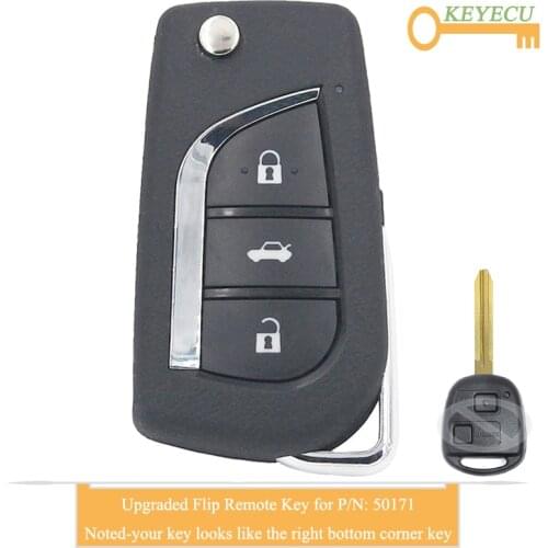 KEYECU Upgraded Flip Remote Control Car Key for Toyota Prado 120 RAV4 Kluger, Fob 2 Buttons - 433MHz - 4D67 Chip - P/N: 50171