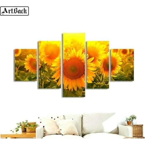 Five fight sunflower 5d diy diamond painting flowers full square 3d resin cross stitch rhinestone mosaic sewing art