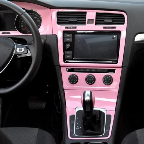 Pink Car Gear Shift Knob Cover AC Control Panel Sticker Dashboard Outlet Moulding Trim for Volkswagen Golf 7 2014 2015 2016 2017