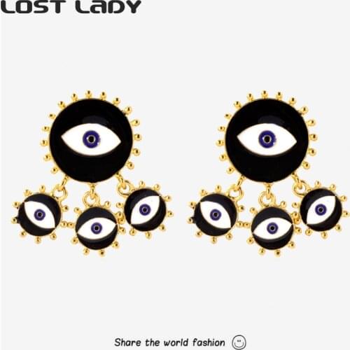 Lost Lady Dripping Evil Eye Stud Earrings Statement Earrings For Women Round Earings Fashion Jewelry Girl Party Accessories