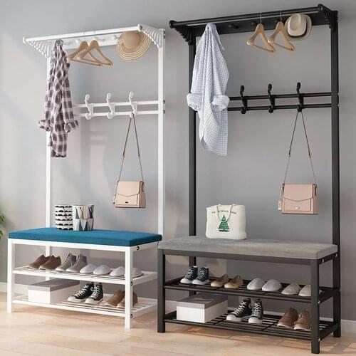 Bedroom Wardrobe Simple Clothes Hanger Storage Rack Shoes Stool Floor Coat Rack With Stool Home Furniture Clothing Drying Rack