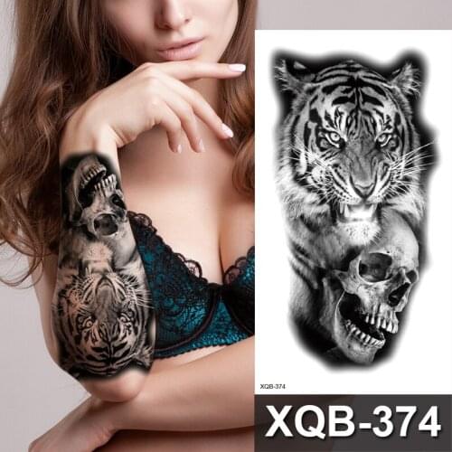 Tiger skull sleeve tattoo designs for men women waterproof tattoo sticker lion king death wolf animal pattern sexy body art тату