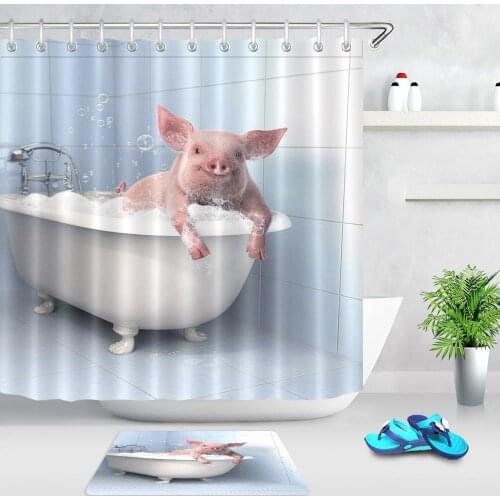 Animals Piggy Shower Curtain Cute Pig Bathtub Bathe Pattern Bath Curtains Fabric Bathroom Curtains Kids Bath Accessories
