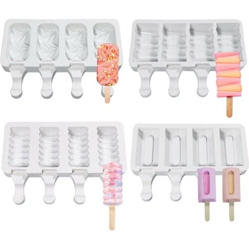 Silicone Popsicle Mold Ice Cream Mould with Wooden Sticks Summer DIY Homemade Ice Cube Tray Ice Pop Block Dessert Maker Tool