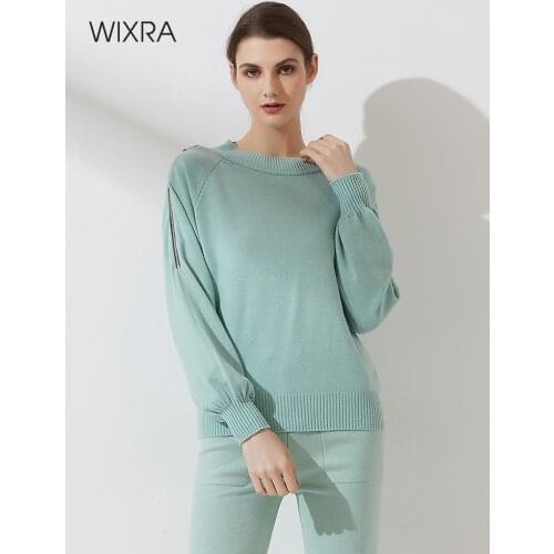 Wixra Women Street Style O Neck Zipper Sleeve Sweater Autumn Winter Basic Hollow Out Loose Pullover Female Tops