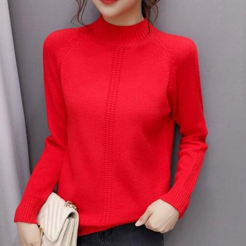 Half Turtleneck Knitted Women Pullovers Autumn 2021 Ladies Korean 8 Color Knit Sweater Long Sleeve Jumper Pull Femme Knitwear