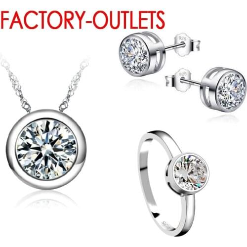 925 Sterling Silver Bridal Jewelry Sets Fashion Jewelry CZ Cubic Zirconia Bezel Setting Women Girls Engagement Anniversary