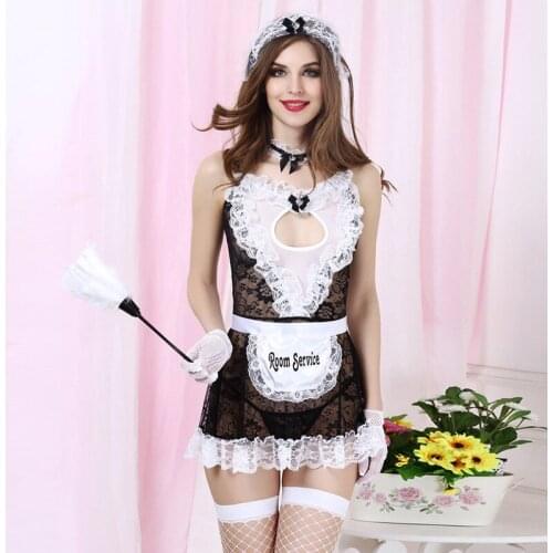 Women Sexy Lingerie Dress Maid Uniform Sheer Lace Costume Cosplay French Maid Sexy Lingerie Outfit Fancy Underwear Sexy Adult