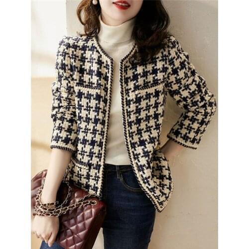 Jackets Women O-Neck Long Sleeve Office Lady Wool Coats Autumn Winter Outwear Vintage Korean Elegant Plus Size Y875