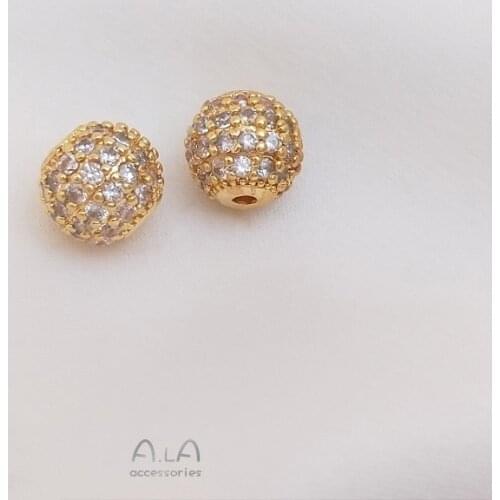 14K gold bag color preservation micro-inlaid zircon ball diamond ball beads beads diy handmade string bracelet necklace loose be