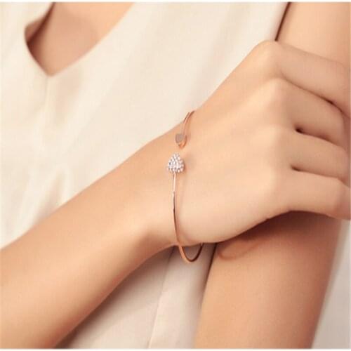 2021 Hot New Fashion Adjustable Crystal Double Heart Bow Love bracelet Cuff Opening Bracelet For Women Jewelry Gift