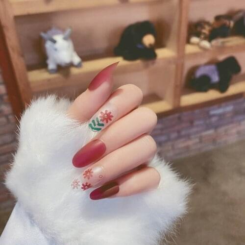 24pcs/box Mid-Length oval Head Fake pess on nail with Flower Pattern Detachable Wearable nail tips Suitable for Girl Daily Wear