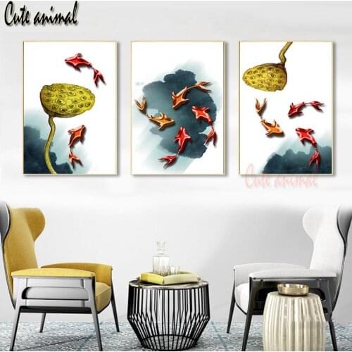 3 Pcs/set Diamond Embroidery Modern Ink Lotus Flower Nine Fish 5D DIY Diamond Painting Cross stitch Diamond Mosaic needlework