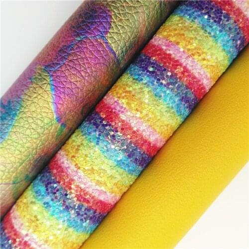 Mixed Colors Glitter Fabirc, Faux Leather Fabric, Rainbow Synthetic Leather Fabric Sheets For Bow A4 8"x11"Twinkling Ming XM497