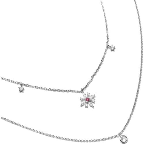 Cz Flower charm statement necklace double layer chain for women 925 sterling silver fashion trendy gorgeous 2018 new jewelry