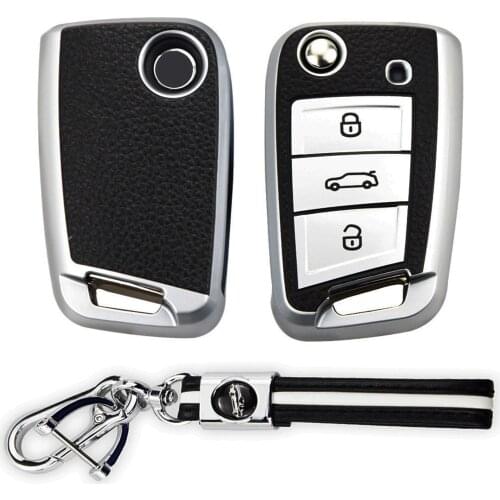 Kwaks Car Key Case Smart Remote ABS Skin Cover For Volkswagen VW With Metal Leather Keychain