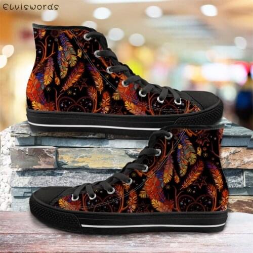 ELVISWORDS Girls High Top Walking Shoes Dream Catcher with Feathers Design Vulcanized Shoes for Women Ladies Comfort Canvas Shoe