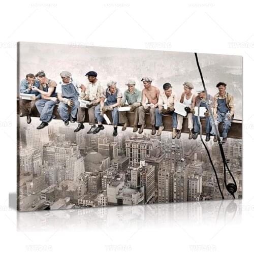 Lunch ATOP of A Skyscraper with Colour Canvas Wall Art Picture Print poster painting for living room home decoration framed