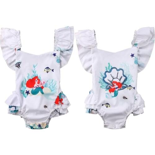 Cartoon Kids Toddler Baby Girl Mermaid Romper Jumpsuit Outfits Sunsuit