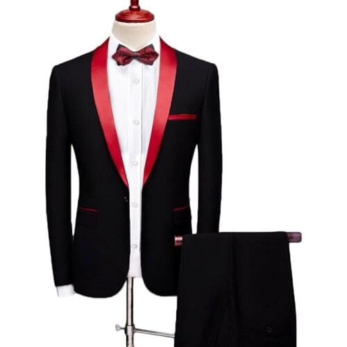 Black Mens Suits For Wedding Slim Fit Mens Tuxedo Groom Wear Best Man Wear Evening Dress Prom Dresses Two Pieces(Jacket+Pant)