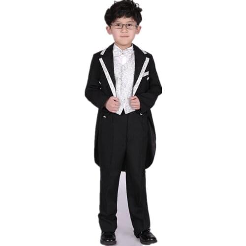 Flower Boys Tuxedo Suits Clothes Set Kids Formal Blazer For Wedding Childrens Swallow-Tailed Coat Vest Pants Shirt Tie 5pcs/Set