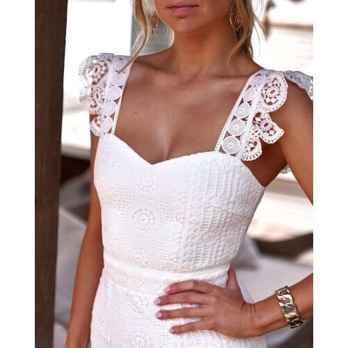 2021 Summer Women White Lace Fairy Party Dress Elegant Lady Sexy Bodycon Spaghetti Strap Solid Sleeveless Long Dress Cottagecore