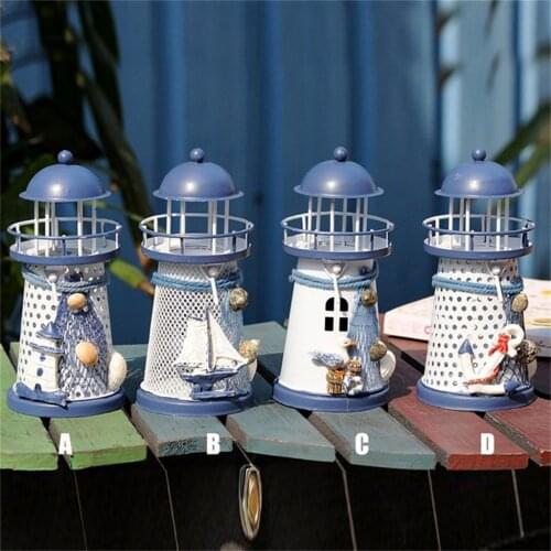 Hot-selling Handmade Mediterranean-style Lighthouse Wrought Iron Holiday Candlestick Candle Holder Home Decor #LL